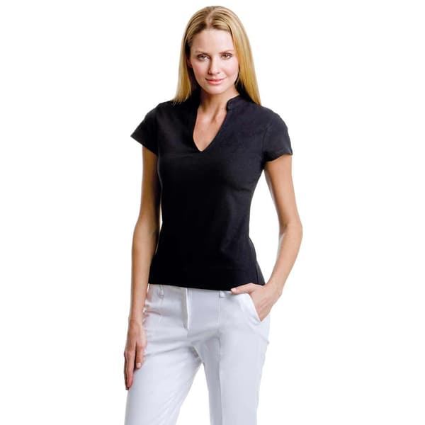 Kustom Kit Ladies Corporate Short Sleeve V-Neck Mandarin Collar Top