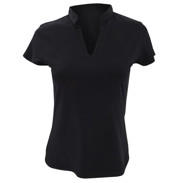 Kustom Kit Ladies Corporate Short Sleeve V-Neck Mandarin Collar Top Black 20-22