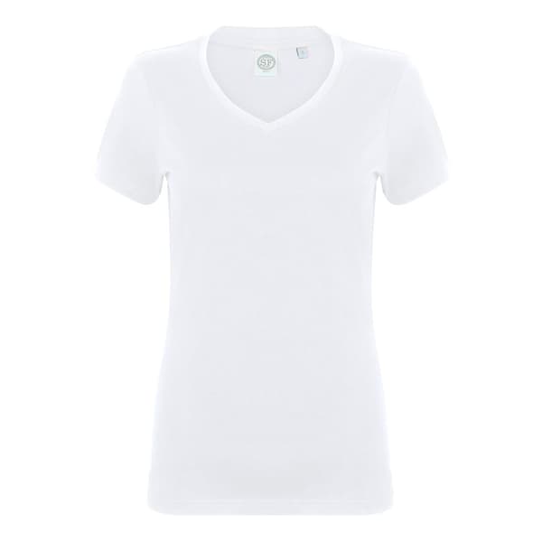 Skinni Fit Womens/Ladies Feel Good Stretch V-Neck Short Sleeve T-Shirt White 2XL