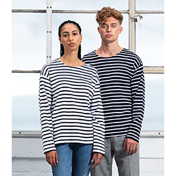 One By Mantis Unisex vuxna långärmad bretonisk randig T-shirt med lång ärm