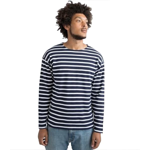 One By Mantis Unisex vuxna långärmad bretonisk randig T-shirt med lång ärm Navy/White XL