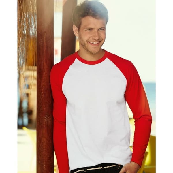 Fruit of the Loom Baseball T-shirt med lange ærmer til mænd
