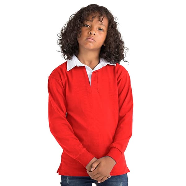 Front Row Kids Unisex Long Sleeve Plain Rugby Sports Polo Shirt (Pack of 2)