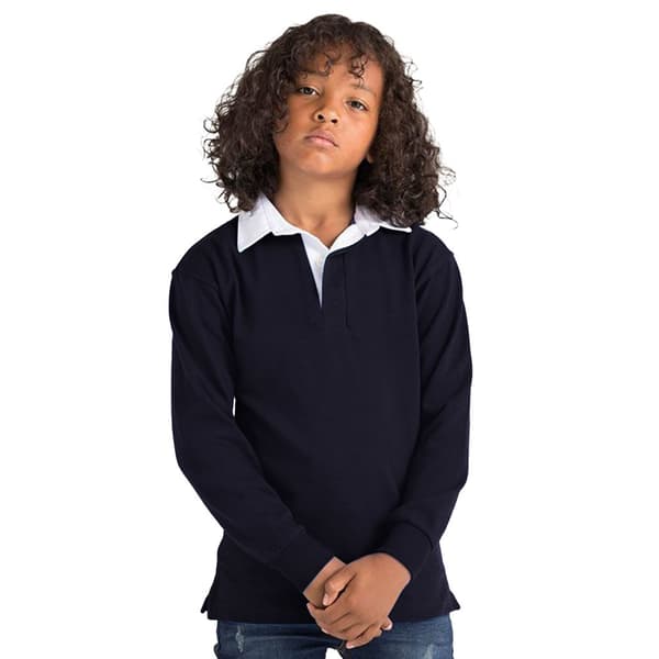 Front Row Kids Unisex Long Sleeve Plain Rugby Sports Polo Shirt (Pack of 2)