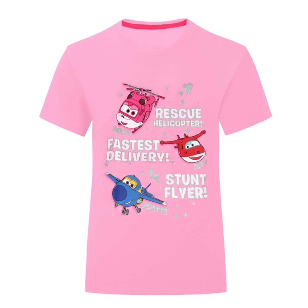 Super Wings Småbarnsflickor Jerome Donnie och Jett karaktärs-T-Shirt