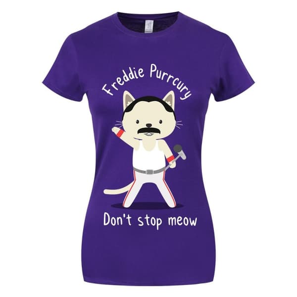 Grindstore Womens/Ladies Freddie Purrcury T-Shirt Purple L