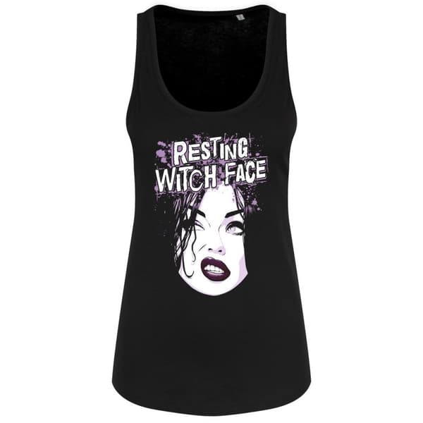 Grindstore Womens/Ladies Halloween Resting Witch Face Floaty Tank Black XL