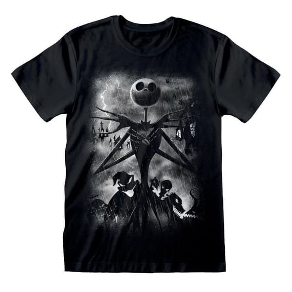 Nightmare Before Christmas Unisex T-shirt til voksne med stormfulde himmelstrøg
