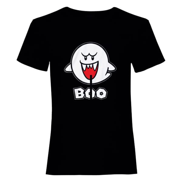 Super Mario Unisex Adult Boo T-Shirt Black/White XL