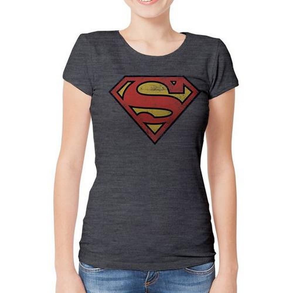 Superman Womens/Ladies Distressed Logo Design T-Shirt