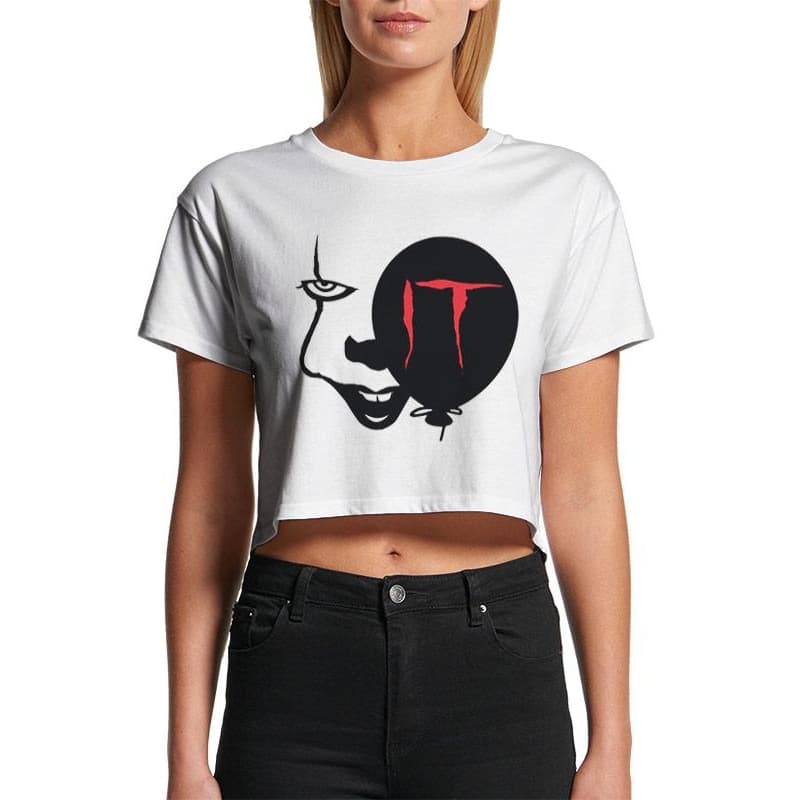 It Womens/Ladies Face & Balloon Design Crop Top