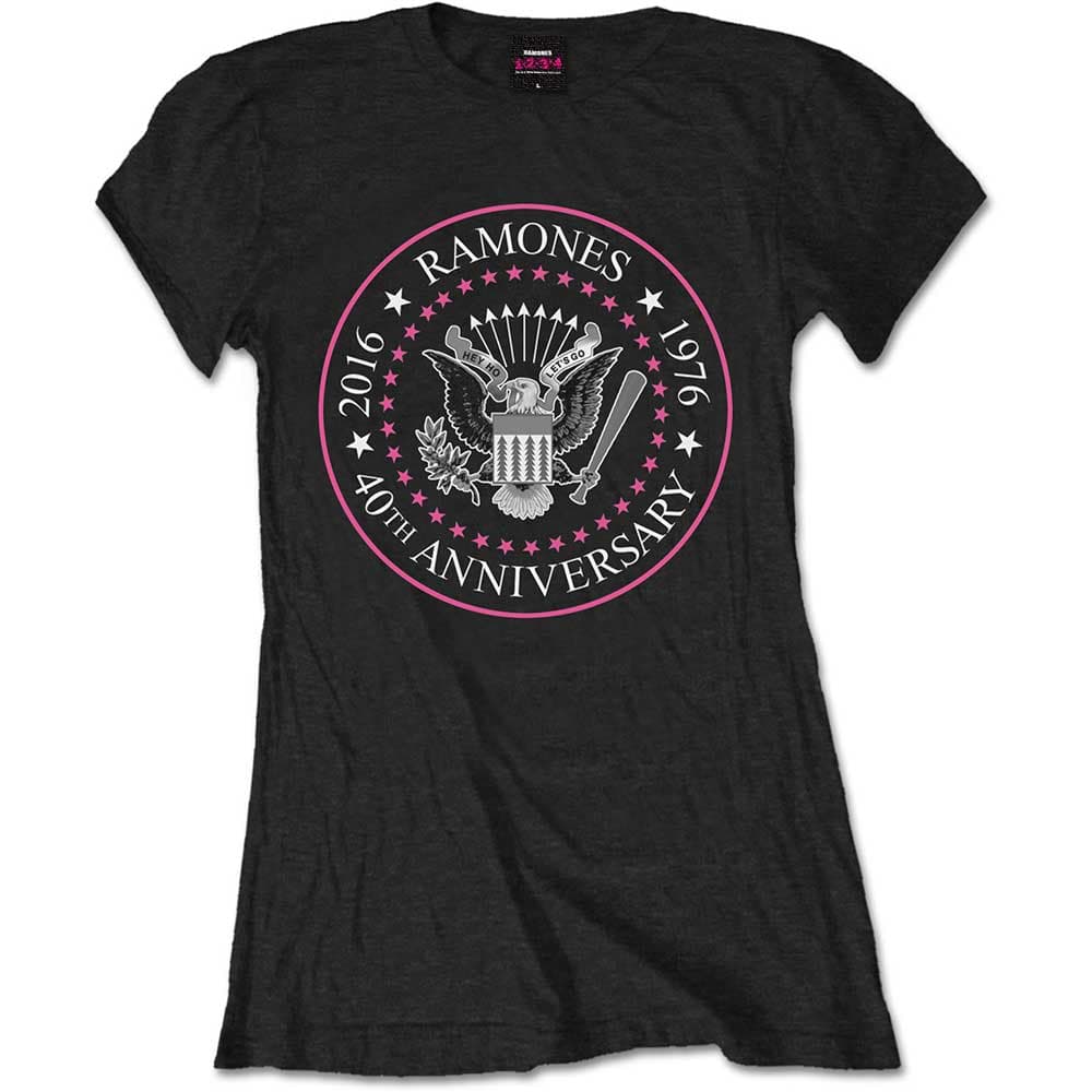 Ramones Ladies Premium Tee: 40th Anniversary Pink Seal (X-Large)