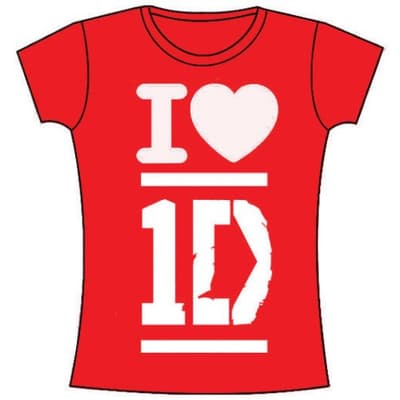 One Direction Ladies T-Shirt: I Love (Skinny Fit) (Small)