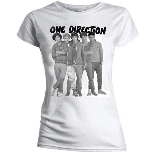 One Direction Ladies Tee: Group Standing Black & White (Skinny Fit) (X-Large)