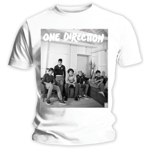One Direction Ladies Tee: Band Lounge Black & White (Skinny Fit) (X-Large)