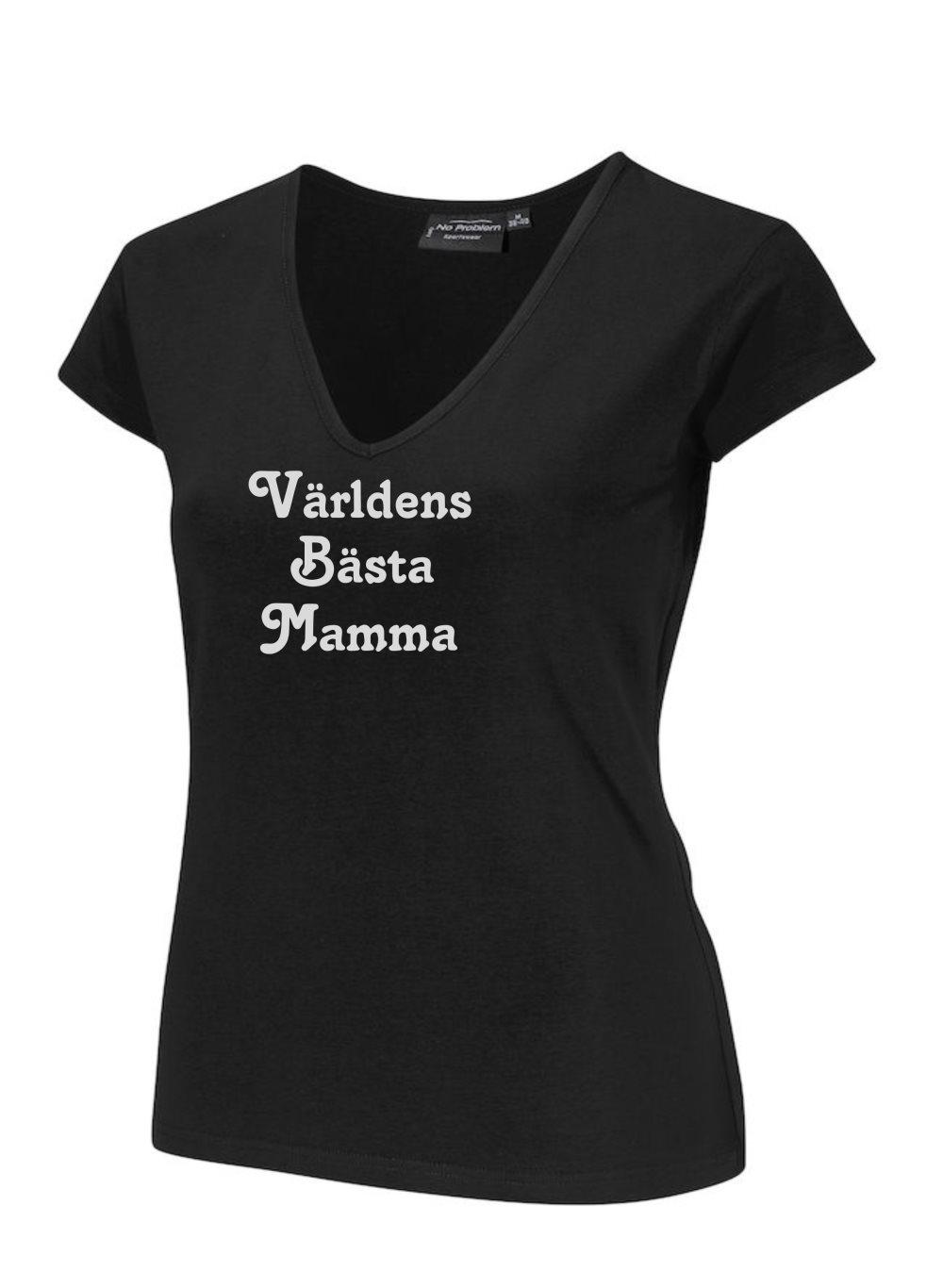 Top Miranda svart med silver text Världens Bästa Mamma STL L