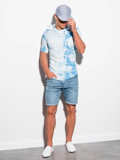 Men's hooded Tie-Dye t-shirt S1220 - light blue