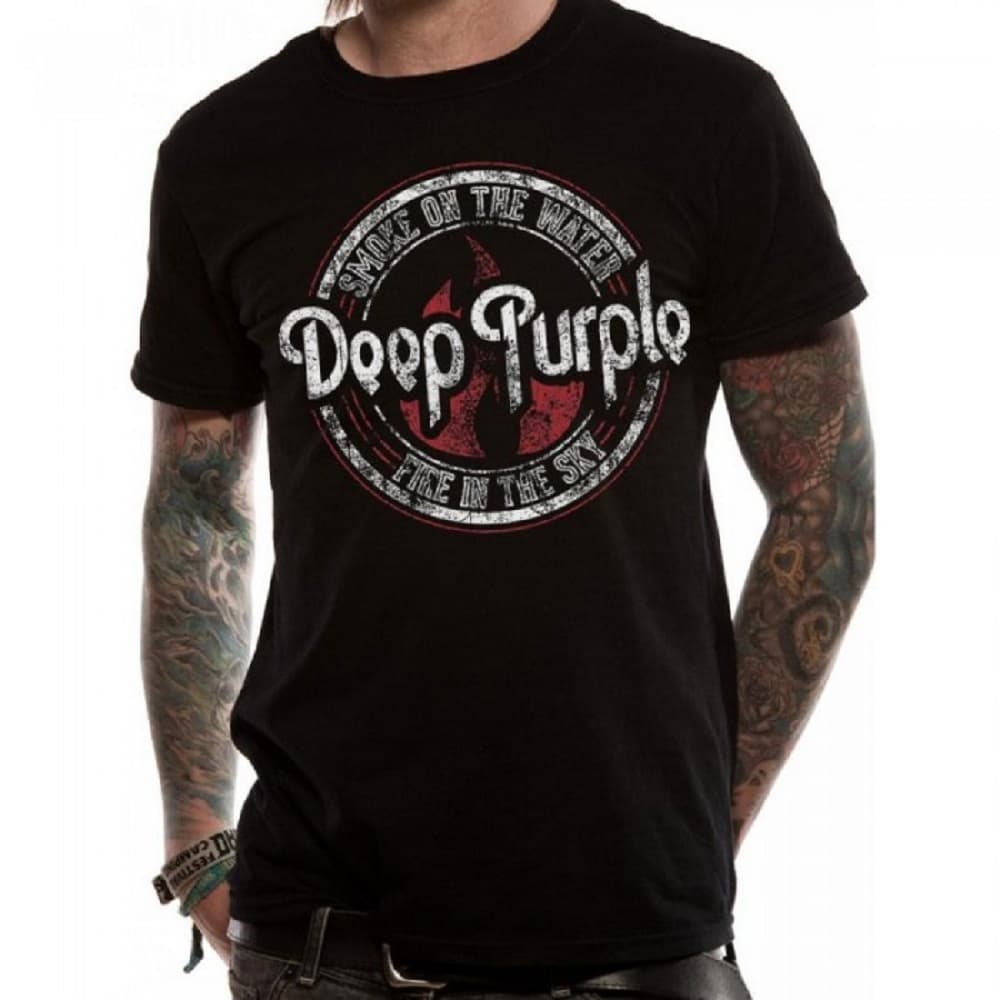 Deep Purple Unisex Adults Smoke On The Water Fire In The Sky Design T-Shirt