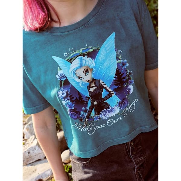 Hexxie Kvinnor/Damer Make Your Own Magic Juniper Acid Wash Oversized Crop Top