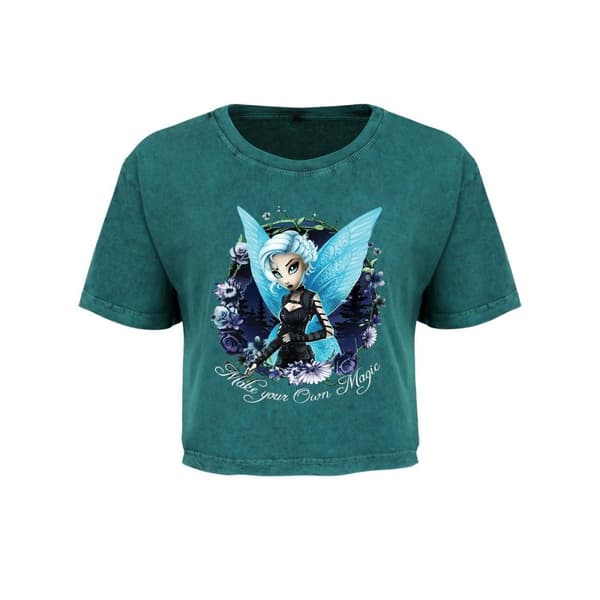 Hexxie Kvinnor/Damer Make Your Own Magic Juniper Acid Wash Oversized Crop Top Emerald Green XS