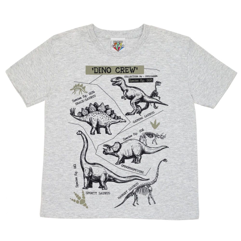 Popgear Boys Dino Crew Dinosaur Heather T-Shirt
