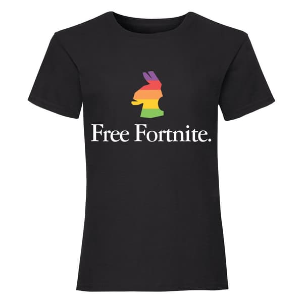 Free Fortnite Girls Rainbow Llama T-Shirt Black 5-6 Years