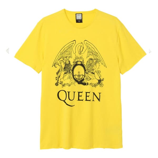 Amplified Mens Line Art Crest Queen T-Shirt Yellow XL