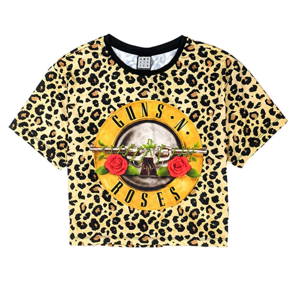 Amplified Kvinnor/Damer Leopard Bullet Guns N Roses Crop Top