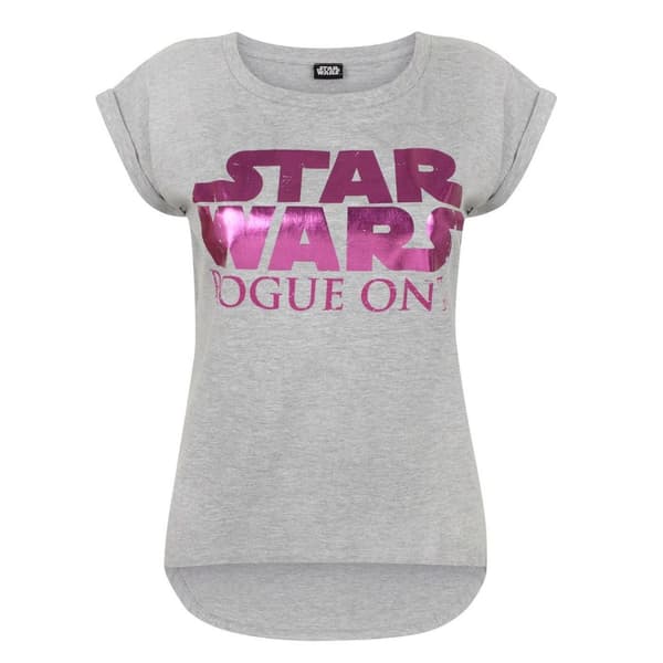 Star Wars Womens/Ladies Rogue One Dipped Hem T-Shirt Grey/Pink L