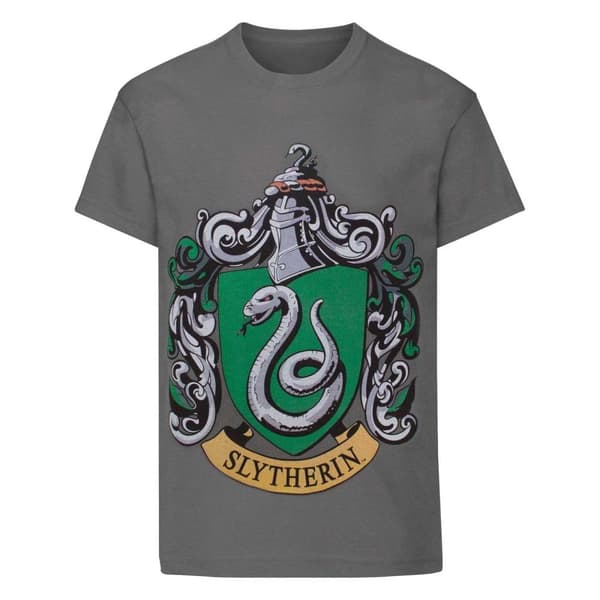 Harry Potter Officiell Slytherin Crest T-Shirt för pojkar Charcoal 5-6 Years