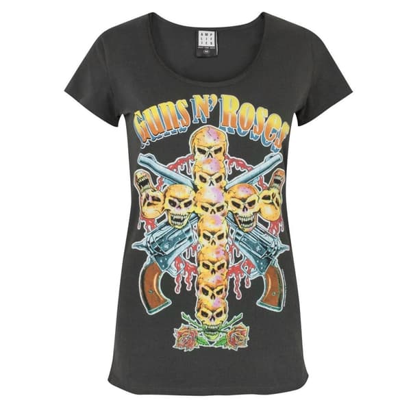 Amplified Dame/Damer Skull Cross Guns N Roses T-shirt Charcoal L