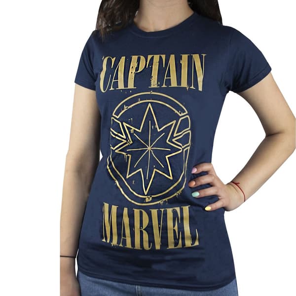 Captain Marvel T-shirt med tryk og skjold til kvinder/damer