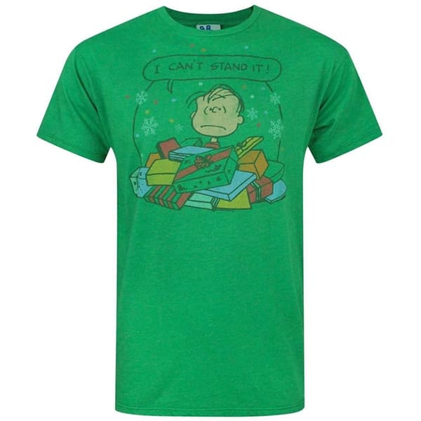 Junk Food Mens I Can´t Stand It Peanuts Christmas T-Shirt Green S