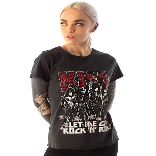 Amplified Kvinnor/Damer Let Me Go Rock N Roll Kiss Diamante T-Shirt