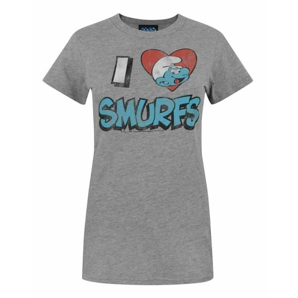 Junk Food Dame/kvinder Jeg elsker Smølferne Smølferne T-Shirt Grey Marl S