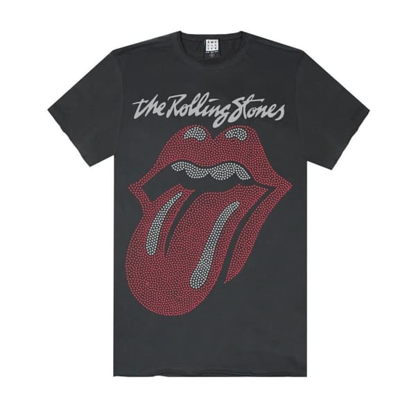 Amplified Tongue The Rolling Stones Diamante Logo T-Shirt för män Charcoal S