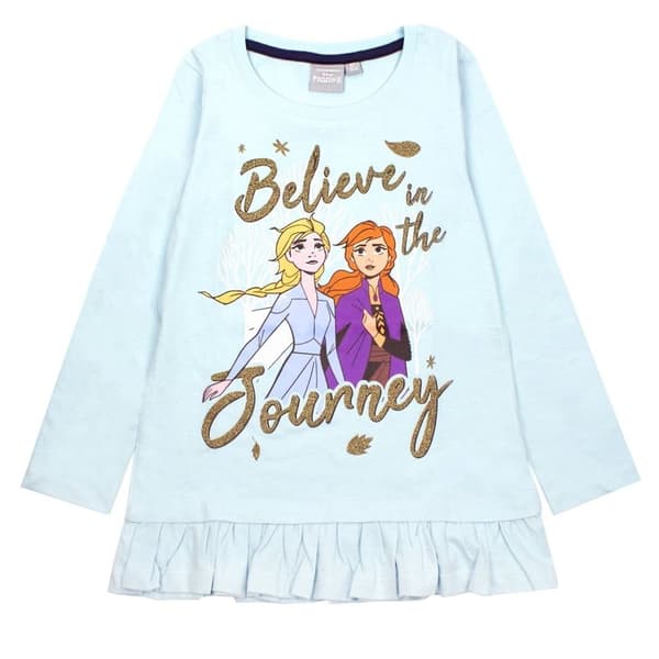 Frozen II Girls Believe In The Journey Frill Long-Sleeved T-Shirt Ice Blue 7-8 Years
