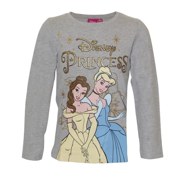 Disney Princess Flickor Glitter långärmad T-shirt med glitter Grey Marl/Yellow/Blue 2-3 Years