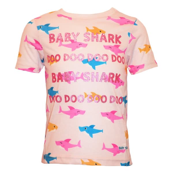 Baby Shark Flickor Glitter All-Over Print T-Shirt