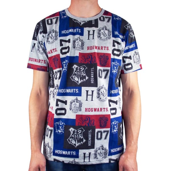 Harry Potter Mens Hogwarts Patch Print T-Shirt