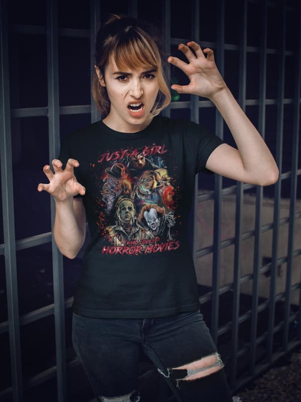 Horror film dam t-shirt - Just a girl that loves horror movies