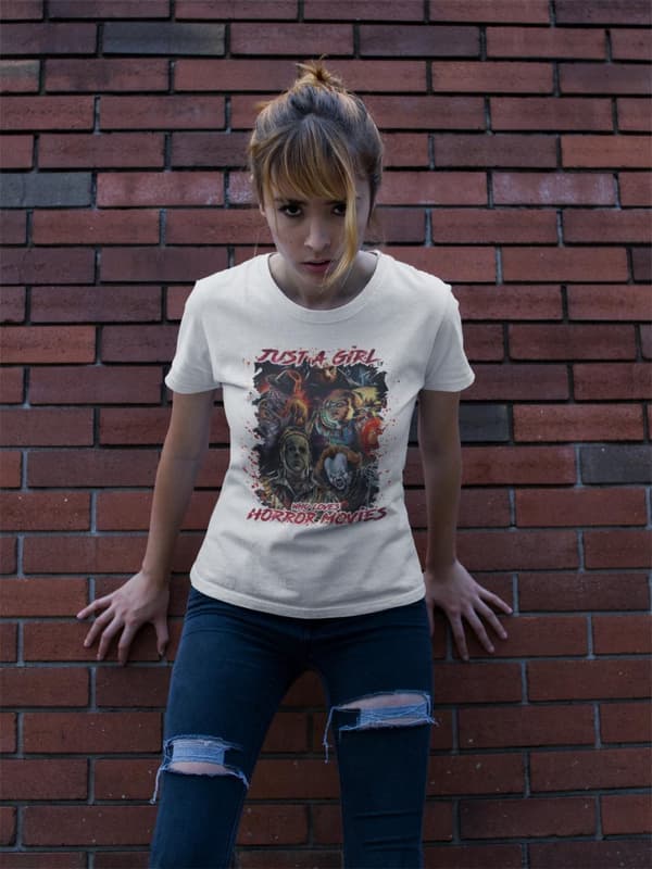 Horror dam Vit t-shirt - Just a girl that loves horror movies