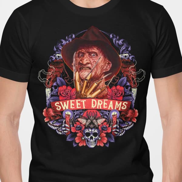 Svart skräckfilm t-shirt  Freddy Krueger - sweet dreams
