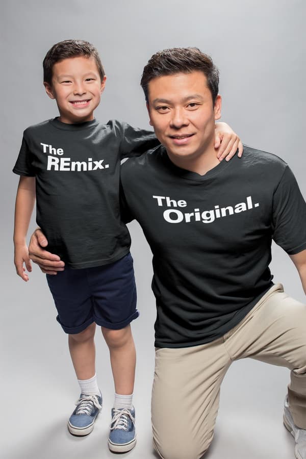 Familje T-shirt -  The Original The remix Pappa Mamma & barn