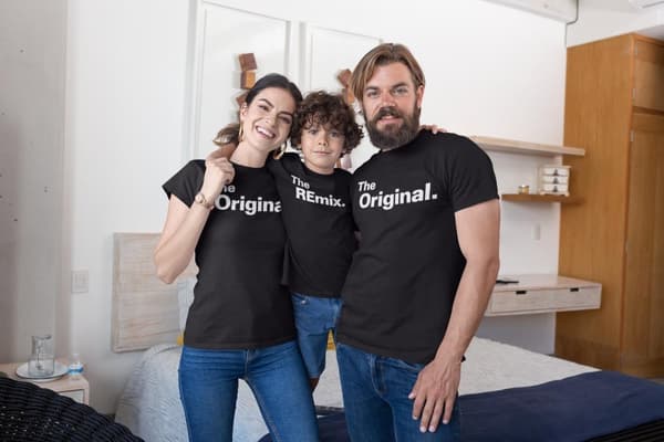 Familje T-shirt -  The Original The remix Pappa Mamma & barn