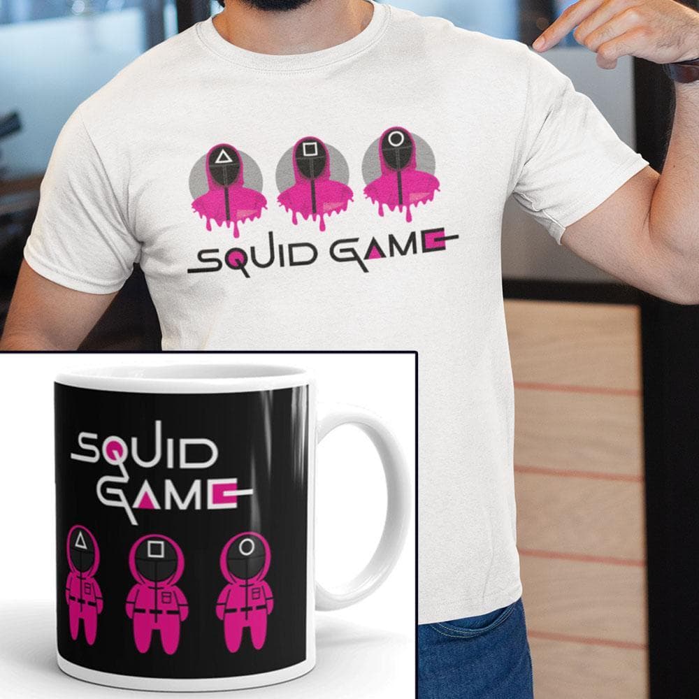 Vit T-shirt med Squid game design & mugg paket
