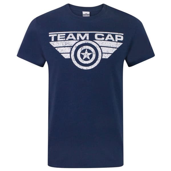 Marvel Official Mens Captain America Civil War Team Cap Distressed T-Shirt Navy S