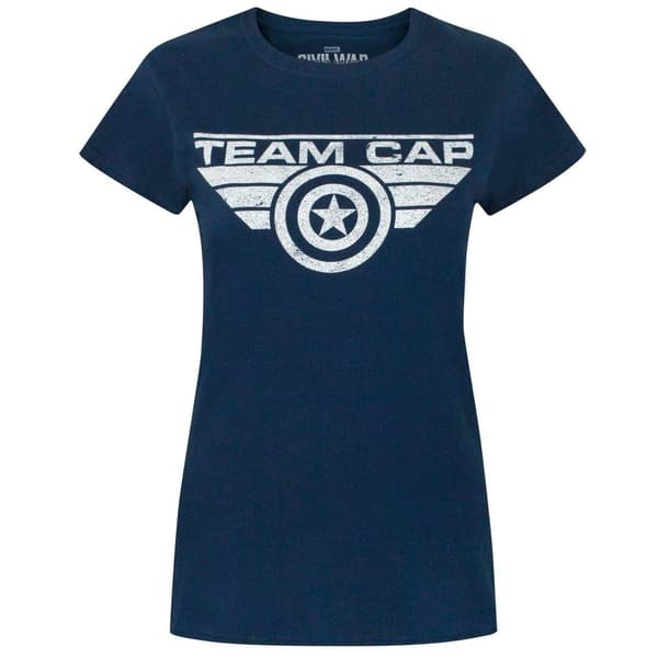 Captain America Kvinnor/Damer Civil War Team Cap Distressed T-Shirt Blue XXL