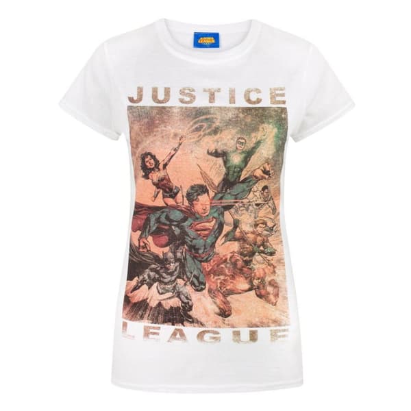 Justice League Womens/Ladies Characters Action T-Shirt White X-Large