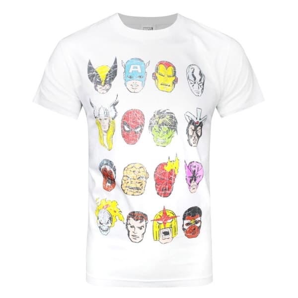 Marvel Officiel T-shirt med tegneseriehoveder til mænd White S